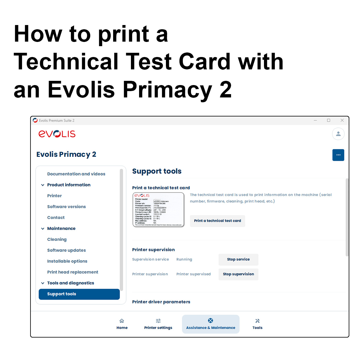 How to print a Technical Test Card with an Evolis Primacy 2